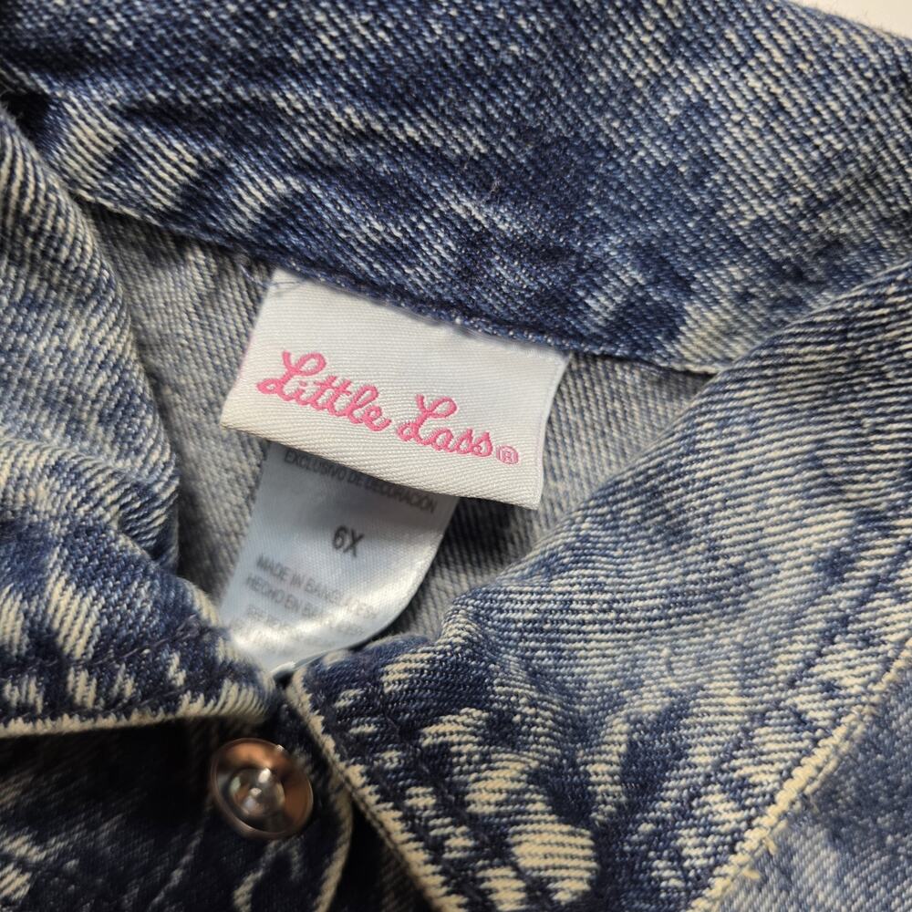 Vintage Little Lass Girl's Denim Snap Jacket Size 6X Ruffles Embroidered 90's - Picture 7 of 9